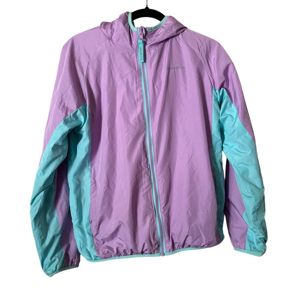 Eddie Bauer Jacket Girls Large 14/16 Hooded Reversible fleece Windbreaker Coat